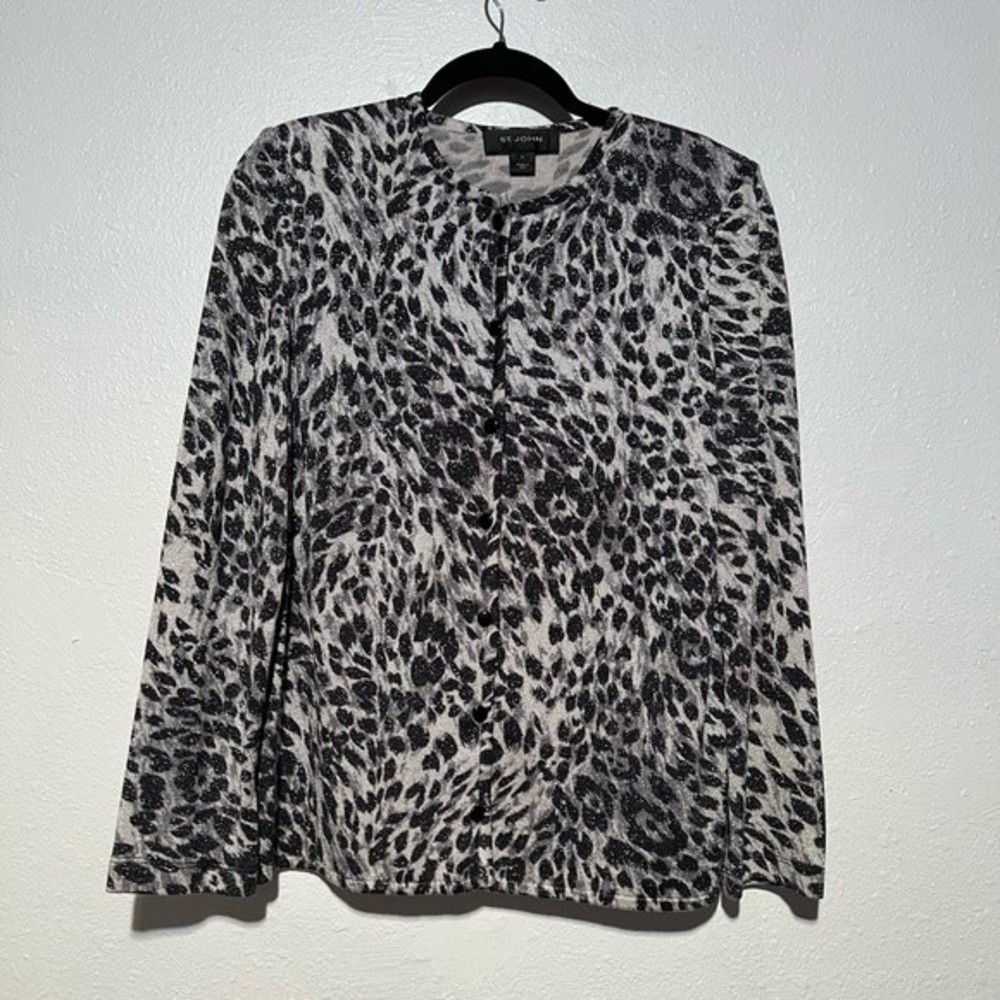 St. John Animal Print Button Up Cardigan Sweater